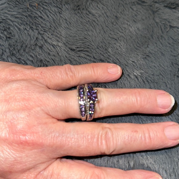 Amethyst Wedding Ring Set Sterling Silver Plated stamped .925 - Picture 3 of 7